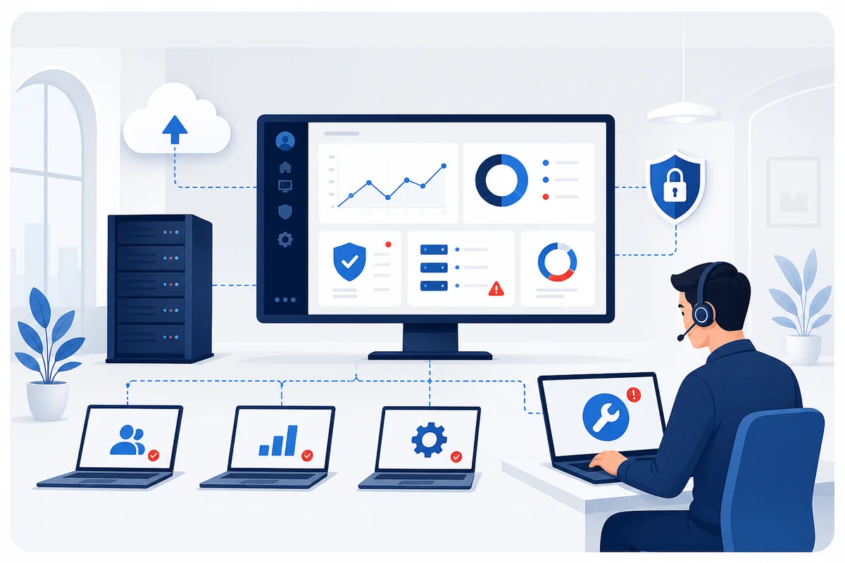 Managed IT monitoring connected devices, security and cloud backup